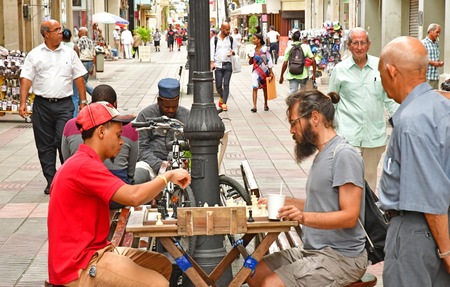 Santo Domingo, Dominican Republic - may 31 2017 : chess players in the picturesque colonial districtのeditorial素材