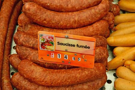 Verneuil sur Seine; France - april 9 2017 : smoked saussageのeditorial素材