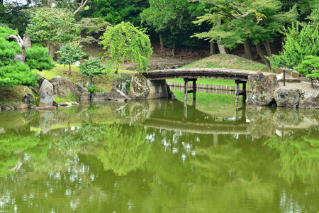 Hikone, Japan - august 9 2017 : the historical Genkyuen parkのeditorial素材