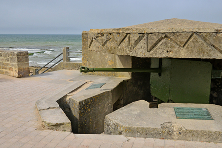 Saint Aubin; France - july 17 2017 : cannon in a bunkerのeditorial素材