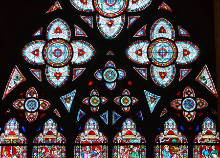Bayeux; France - july 18 2017 : stained glass window of the historical cathedral