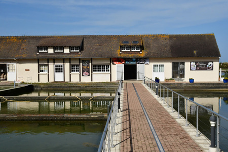 Courseulles sur Mer, France - april 22 2018 : restaurant in the picturesque cityのeditorial素材