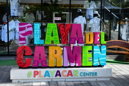 Playacar; United Mexican States - may 20 2018 : souvenir shop the picturesque cityのeditorial素材