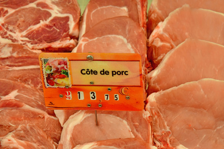 Verneuil sur Seine; France - april 9 2017 : pork chopのeditorial素材