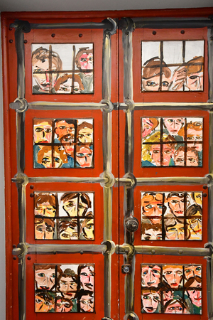 Funchal, Portugal - february 21 2018 : painted door in the Santa Maria streetのeditorial素材