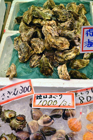 Kanazawa, Japan - august 3 2017 : seafood at the Omicho Ichiba marketのeditorial素材