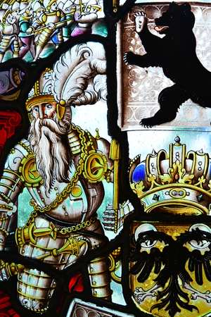 Le Port Marly; France - november 5 2017 : the picturesque stained glass window in the Alexandre Dumas Monte Cristo castleのeditorial素材