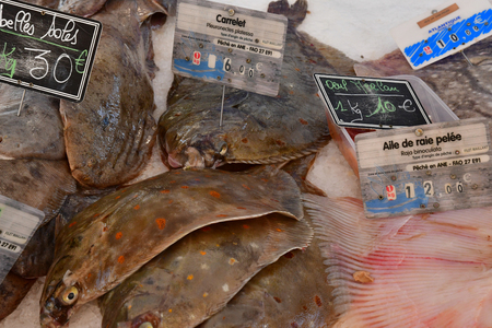 Courseulles sur Mer, France - april 22 2018 : the fish market