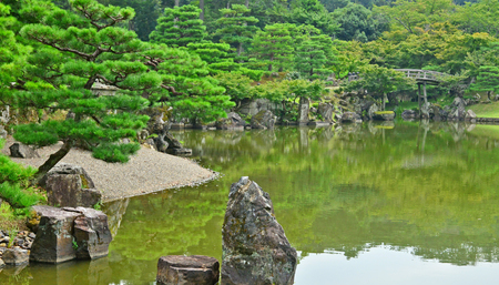 Hikone, Japan - august 9 2017 : the historical Genkyuen parkのeditorial素材