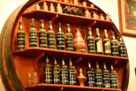 Funchal, Madeira, Portugal - february 22 2018 : old Madeira wine bottle in d Oliveiras wine cellarのeditorial素材