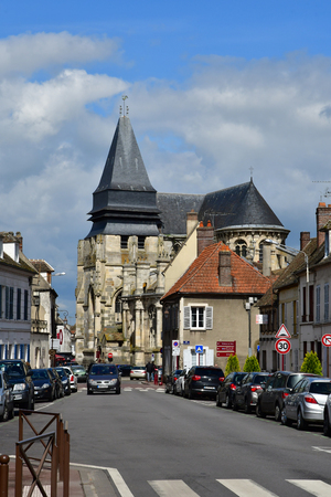 Houdan, France - may 1 2018 : the historical churchのeditorial素材
