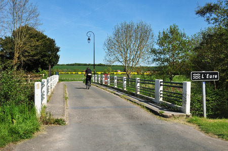 Lormaye, France - may 6 2016 : bridge over Eure riverのeditorial素材