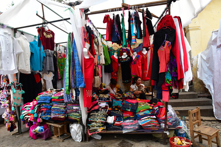 San Cristobal De Las Casas;  Chiapas, United Mexican States - may 16 2018 : cloth shop in the picturesque old cityのeditorial素材