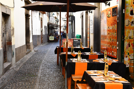 Funchal, Portugal - february 21 2018 : restaurant in the city centreのeditorial素材