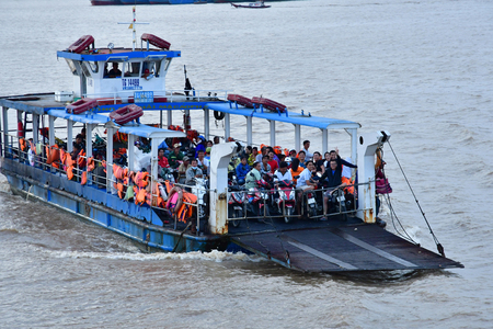 Ho Chi Minh City, Saigon, Socialist Republic of Vietnam - august 16 2018 : boat on Saigon riverのeditorial素材