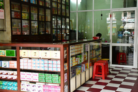 Ho Chi Minh City, Saigon, Socialist Republic of Vietnam - august 15 2018 : herbalist shopのeditorial素材