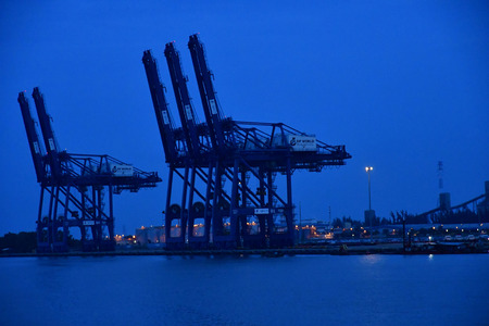 Ho Chi Minh City, Saigon, Socialist Republic of Vietnam - august 16 2018 : the Saigon river bank in the nightのeditorial素材