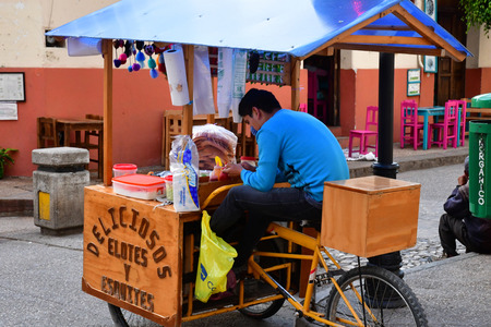 San Cristobal De Las Casas;  Chiapas, United Mexican States - may 16 2018 : restaurant in the old cityのeditorial素材