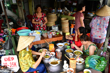 Sa Dec; Socialist Republic of Vietnam - august 18 2018 : seafood at the picturesque daily market
