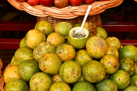 Funchal, Portugal - february 22 2018 : passion fruit at the covered market in the city centreのeditorial素材
