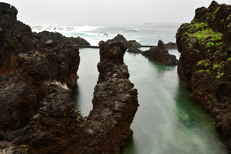 Porto moniz, Madeira, Portugal - february 25 2018 : natural pool in volcanic rockのeditorial素材