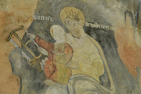 Houdan, France - may 1 2018 : sixteen century fresco in the historical churchのeditorial素材