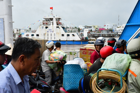 Chau Doc; Socialist Republic of Vietnam - august 19 2018 : ferry on the riverのeditorial素材