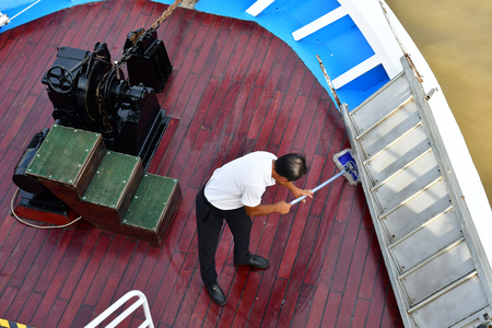 Ho Chi Minh City, Saigon, Socialist Republic of Vietnam - august 16 2018 : boat on Saigon riverのeditorial素材