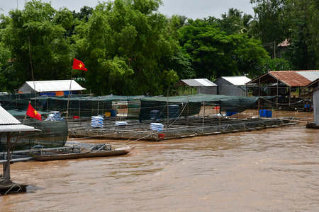 Chau Doc; Socialist Republic of Vietnam - august 19 2018 : boat on the riverのeditorial素材