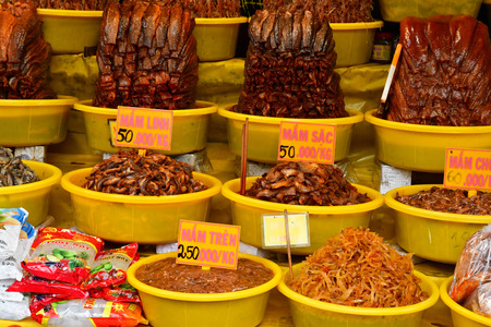 Chau Doc; Socialist Republic of Vietnam - august 19 2018 : marinated fish in a shopのeditorial素材