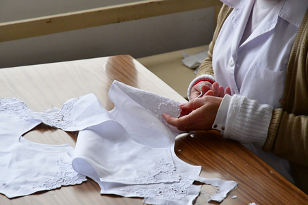 Funchal, Portugal - february 22 2018 : the Patricio and Gouveia hand embroidery factoryのeditorial素材