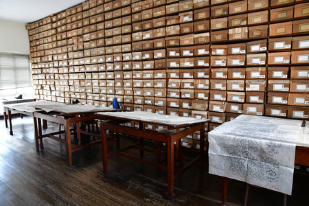 Funchal, Portugal - february 22 2018 : the Patricio and Gouveia hand embroidery factoryのeditorial素材