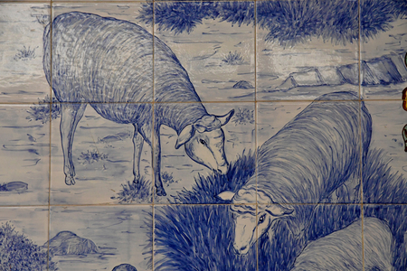 Ribeira Brava; Madeira; Portugal - february 23 2018 : azulejos in the marketのeditorial素材