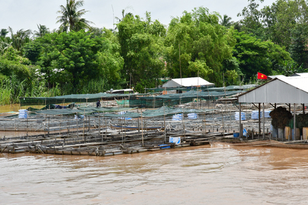 Chau Doc; Socialist Republic of Vietnam - august 19 2018 : boat on the riverのeditorial素材
