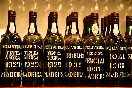 Funchal, Madeira, Portugal - february 22 2018 : old Madeira wine bottle in d Oliveiras wine cellarのeditorial素材