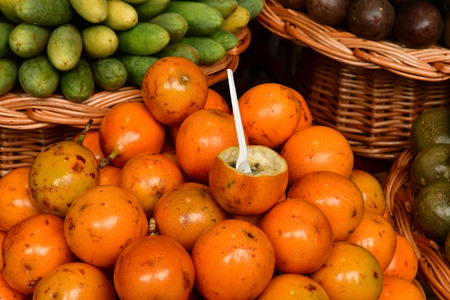 Funchal, Portugal - february 22 2018 : passion fruit at the covered market in the city centreのeditorial素材