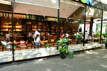 Ho Chi Minh City, Saigon, Socialist Republic of Vietnam - august 16 2018 : the book shop street near the post officeのeditorial素材