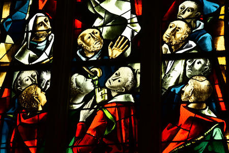 Beaumont le Roger, France - june 22 2017 : stained glass window in the churchのeditorial素材