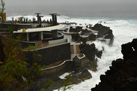 Porto moniz, Madeira, Portugal - february 25 2018 : natural pool in volcanic rockのeditorial素材