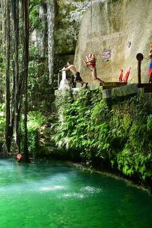 Chichen Itza; United Mexican States - may 19 2018 : the cenote Ik Kil siteのeditorial素材