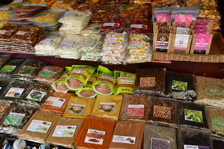 Siem Reap; Kingdom of Cambodia - august 25 2018 : food at the picturesque marketのeditorial素材