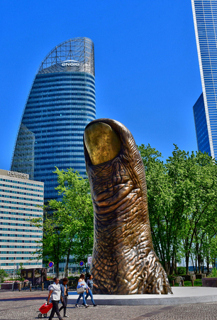 Paris La Defense; France - may 25 2017 : The Thumb by Cesar in La Defense district, the biggest business distric in Europeのeditorial素材