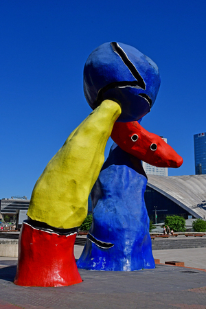 Paris La Defense; France - may 25 2017 : Fantastic figures by Joan Miro in La Defense district, the biggest business distric in Europeのeditorial素材