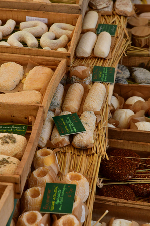 Rambouillet; France - november 11 2017 : goat cheese at the farmhouse market
