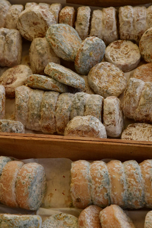 Rambouillet; France - november 11 2017 : goat cheese at the farmhouse marketのeditorial素材