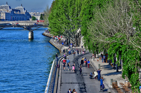 Paris; France - april 2 2017 : the Seine river seen from the Pont Neufのeditorial素材