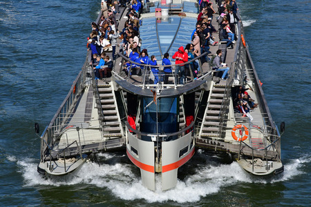 Paris; France - april 2 2017 : the Seine river seen from the Pont Neufのeditorial素材