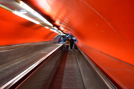 Paris; France - february 24 2019 : a travelator in Auber stationのeditorial素材