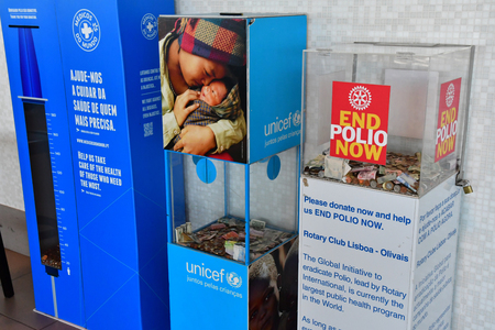 Lisbon, Portugal - february 21 2018 : donation box for the end of polio