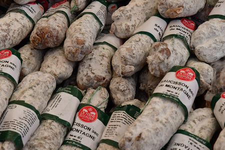 Rambouillet; France - november 11 2017 : Basque saucisson in the farmhouse market
